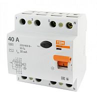 Выключатель дифференциальный (УЗО) ВД1-63 4п 40А 30мА тип AC | код. SQ0203-0038 | TDM